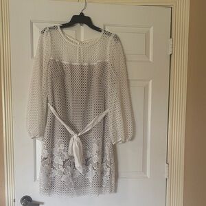 White House Black Market Lace Overlay Midi Dress